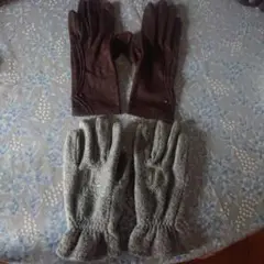 ブラウンとグレーの手袋2組セット
