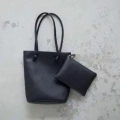 EFOLE フェイクレザー シンプルトートバッグ ブラック 黒 ポーチ付き