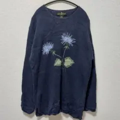 DONNA DEWBERRYニット 花柄 クルーネック ロール 長袖 【L】