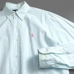 US古着 ラルフローレン　ブルーストライプ ボタンダウンシャツ ポニー刺繍