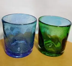 [未使用品] 琉球ガラス ロックグラス色違い2個セット