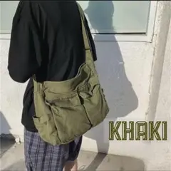 ショルダーバッグ ニュースペーパー メッセンジャー A4 カーキ 大容量 古着