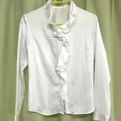 コムサイズム　フリル付き長袖シャツ Mサイズ ホワイト　フォーマル