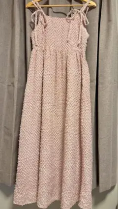 シャギーリボンキャミワンピース　ピンク