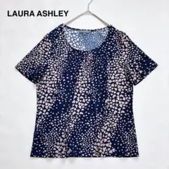 ローラアシュレイ ハート柄 カットソー Tシャツ ストレッチ ネイビー Lのサムネイル