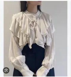 SNIDEL フリル付き長袖ブラウス ベージュ