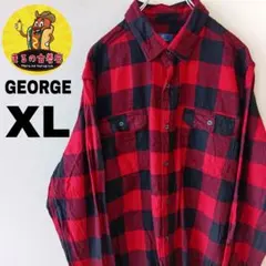 USA古着 GEORGE　ネルシャツXL　レッドブラック　チェック