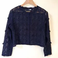 美品❗️H&M✨DIVIDED クロシェ編みカーディガン ネイビー XL冷房対策のサムネイル