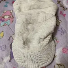 ホワイト 編み込みデザイン ニット帽