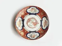 骨董　アンティーク　古伊万里　色絵　金襴手　龍宝珠鳳凰唐草文　八寸皿　丸皿