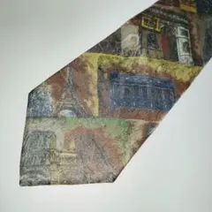 ellesse エレッセ　ネクタイ　総柄　パリ　デザイン　おしゃれ　アート　古着