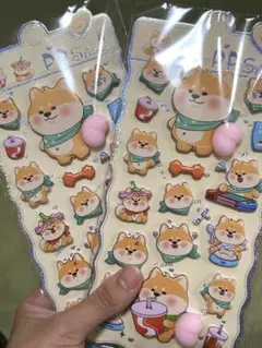 ぷっくりシール 柴犬 人気 かわいい デコシール 2枚セット d