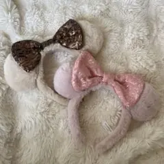 ディズニー　冬　カチューシャ　もふもふ　スパンコール　ミニー