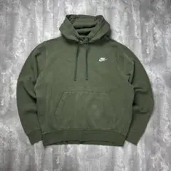 ナイキ 刺繍ロゴ ワンポイント スウェットパーカー カーキ L 5962