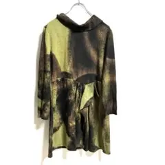 【美品】ANYHAUTE 黒×モスグリーン×茶×ゴールド 長袖チュニックF 古着