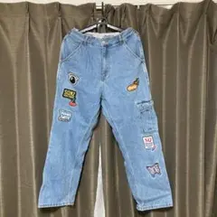 パッチワーク付きライトブルーデニムパンツ　 値下げ可能