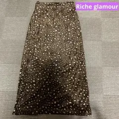値下【美品・Mサイズ】Riche glamourヒョウ柄ロングスカート 裏地付き
