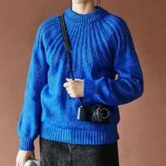 ✩最終お値下✩フェリシモTHREE FIFTY STANDARD 求心柄ニット青