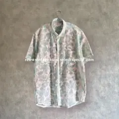 昭和レトロシアーシャツ　花柄シアーシャツ　ヴィンテージシャツ　総柄半袖シャツ