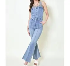 ライトブルー デニム オールインワン フレアパンツ