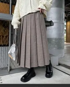 すっきり見えチェックプリーツイージースカート　ベージュ