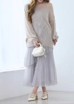 one after another NICE CLAUP 透かしニットワンピース