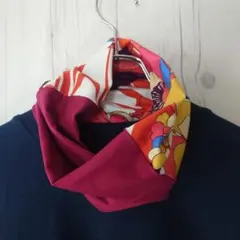 【ハンドメイド】スヌード ネックウォーマー (レトロフラワー×ワイン)