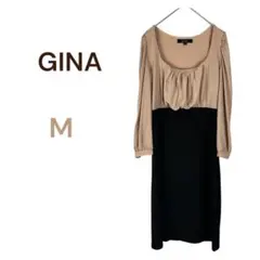 GINA ワンピース　ベージュ×黒 M バイカラー　ストレッチ　キレイめ　大人