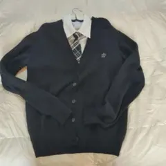 ネイビー Vネックカーディガン、シャツとネクタイセット