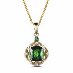 【新品】 ネックレス グリーン ゴールド スクエア ペンダント レディース