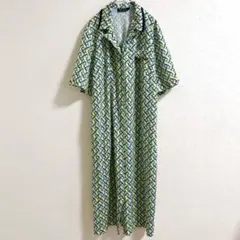 稀少 ヨーロッパ古着 ヴィンテージ ロングワンピース 幾何学 総柄 レトロポップ