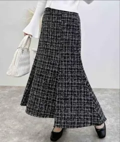 INGNI フレアロングスカート ブラック・ホワイトチェック