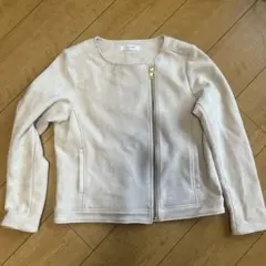 ノーカラージャケット ベージュ スエード風