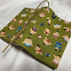 ブックカバー　文庫本用　お相撲さん　緑