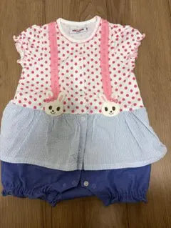 ミキハウス　80 ウサコ　ドット　騙し絵 半袖ロンパース ベビー 女の子
