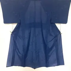 5k853 着物　毛　夏物　薄物　織の小紋　紺　青　柄物　和装