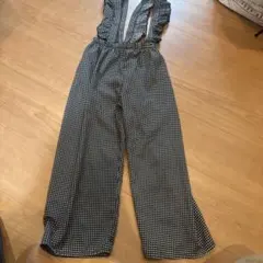 チェック柄フリルオーバーオール 120