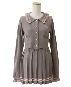 襟付きニットプリーツミニセットアップ