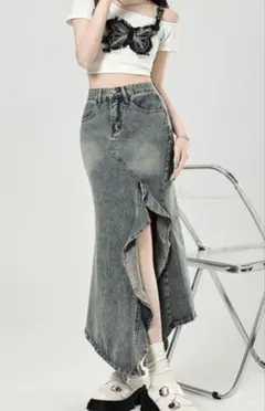 スリット入りロングデニムスカート ZOZOTOWN