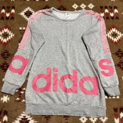 adidas グレー トレーナー 150 ピンク3本ライン　裏起毛