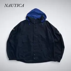 F0-080 90-00s NAUTICA ナイロンジャケット XXL 黒青