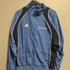 adidas 青 ストライプ ナイロンジャケット M