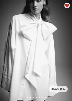 H&M オーバーサイズ リボンタイシャツ サイズL
