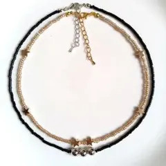 №810　ビーズ重ね付けチョーカー＆ネックレス　ハンドメイド