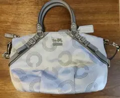 COACH シルバー 円形パターン ハンドバッグ