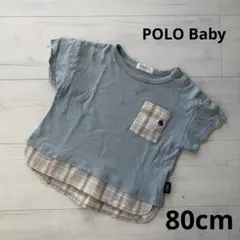 POLO Baby ポロ Tシャツ 80cm 青色チェック柄