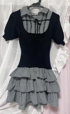 ♡ Pium チェック柄 フリル ミニワンピース 半袖 クロスティアード柄