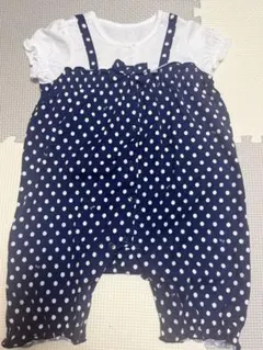 ミキハウス　ドット柄ロンパース　半袖ロンパース　ネイビー70センチ