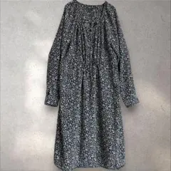 ギャップ【M】花柄 ロング ワンピース 紺 ギャザー 訳あり 羽織り ゆるダボ