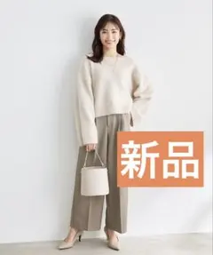 ストラ新品⭐️洗える❗️ツイーディ素材ウール調ややワイドパンツツイードパンツのサムネイル